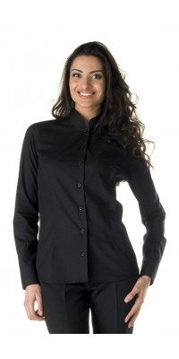 Women's Mandarin Collar Black Shirt