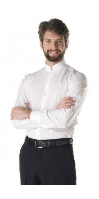 Men's Mandarin Collar White Shirt