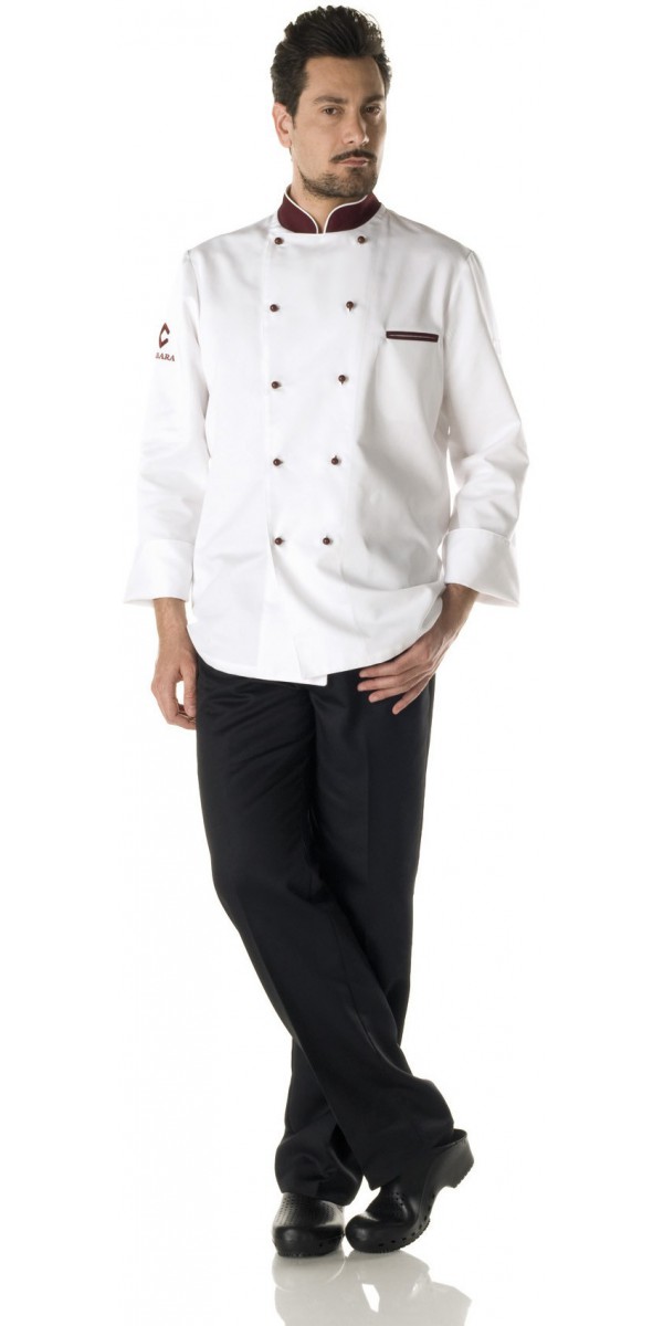 Grembiule Chef Uomo Donna Ristorante Cotone Bianco+Riga Bordo