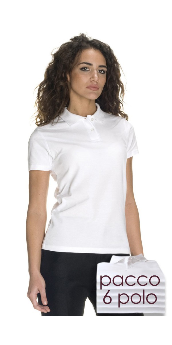 Women's White Polo Shirt - 6 Pieces 