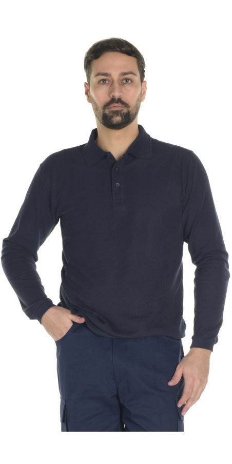 Navy Blue Long-Sleeved Polo Shirt